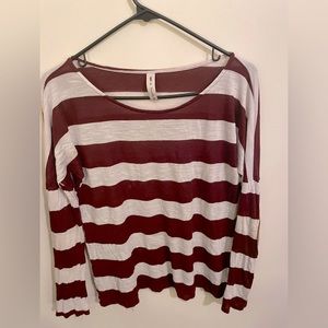 Red and white striped long sleeve shirt with elbow patch detail size M